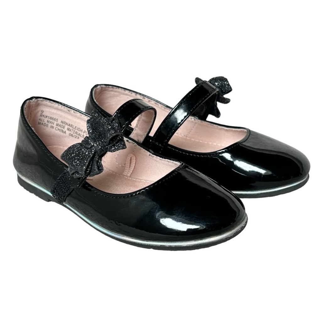 Nordstrom Rack Black Patent Leather Mary Jane Dress Shoes Size 9 with Side Bows
